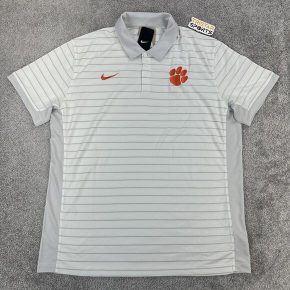 Clemson Tigers Polo Shirt Mens XL White Gray NCAA Football Nike Dri-FIT On Field - Picture 2 of 12